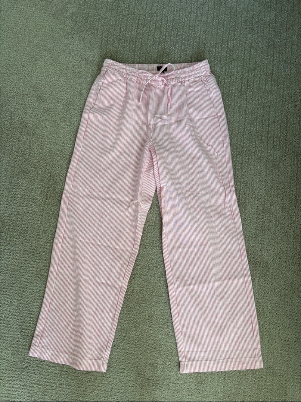 Jcrew pink and white stripe linen pants. New with tags. Size 4 petite.